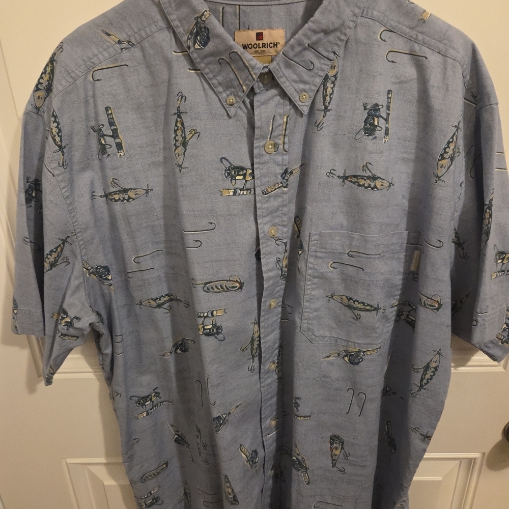 Woolrich Light Blue Fishing Print Men's Shirt